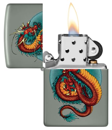 Encendedor Zippo Dragon Rojo Chino Verde Mate miniatura 3