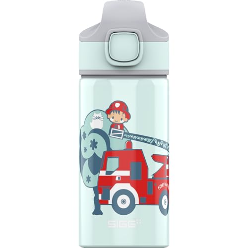 SIGG - Kids Miracle Water Bottle - Firesam - Lightweight Aluminium with Leak-Proof Lid - One Hand Children's Drink Bottle - 13 Oz