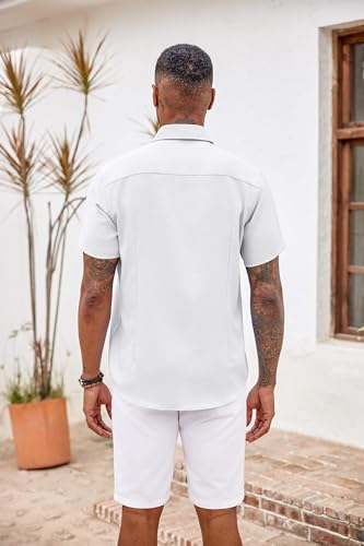 Coofandy Men'S Short Sleeve Shirt Casual Button Down Shirt Business Casual Dress Shirts White thumb #6