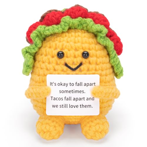 A AIFAMY Positive Crochet Taco, Funny Emotional Taco, Cute Crochet Potato Partner Toy with Positive Card Funny Gag Gifts for Best Friend Birthday Christmas