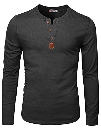 H2H Men Casual Slim Fit Spandex Blended Henley T-Shirt Long Sleeve2