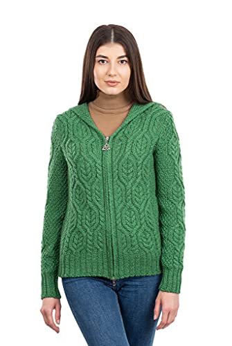 Image of SAOL Women's Hooded Zip Cardigan - Pure Merino Wool Irish Sweater - Warm & Breathable Outer Layer