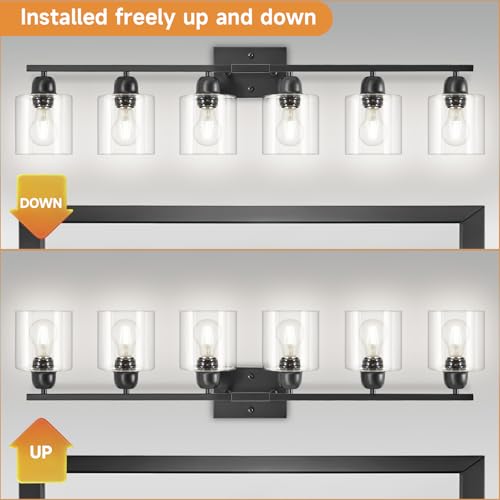 Image of Black 6-Light Bath Vanity Lights for Mirror, Restroom Lights Fixtures with with Clear Glass Shades,Bathroom Over Sink Light Fixtures, Bathroom Light Fixtures Over Mirror