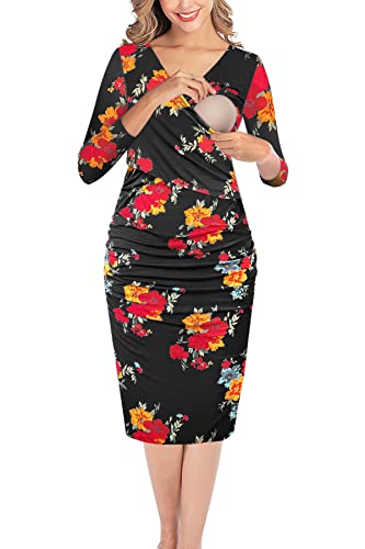 Image of PARNIXS Women's Fashion V-Neck Dress Breastfeeding Nursing Dress Maternity Dresses