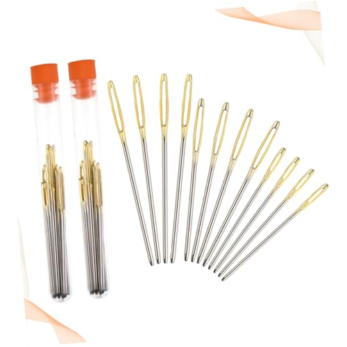 HOODANCOS Sewing Needles with Storage Bottle 12pcs Large Hole Needles Stainless Steel Weaving Tools for Knitting Crafting Golden Silver
