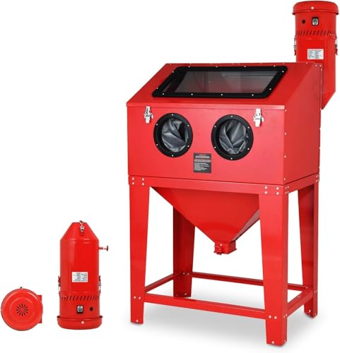 90 Gallon Sandblasting Cabinet 40-90PSI Sand Blast Cabinet with Dust Collector LED Lights Blasting Gun & 4 Ceramic Nozzles Floor Stand Blast Cabinet for Paint Rust Removal