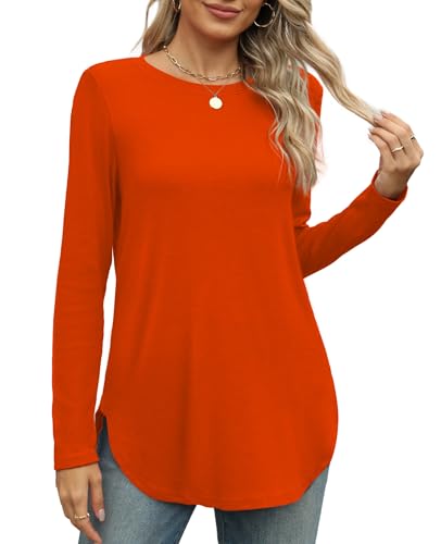 Image of XIEERDUO Womens Long Sleeve Round Neck Shirts Side Split Basic Loose Tunic Tops Casual 2026