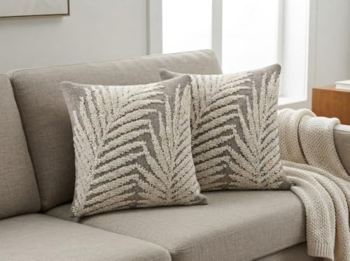 Image of Sofa Cushion Cover Cotton for Living Room Couch Soft Pillow Cover (Grey Leaf, 16 inch x 16 inch)