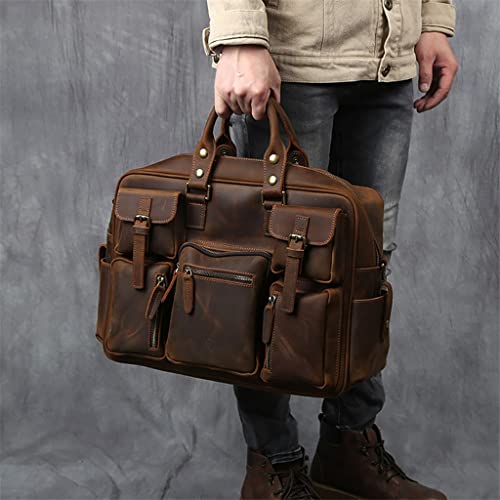 Men's Genuine Leather Travel Bag Retro Large-Capacity Handbag Business Cowhide Briefcase Leather Business Trip Computer Bag ()2