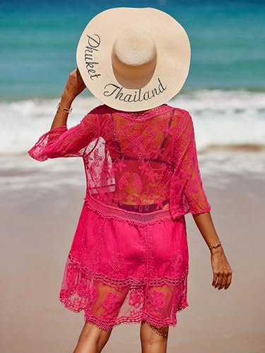 Image of Eomenie Women's Contrast Lace Bathing Suit Cover Up V-Neck Swimsuit Coverups Loose Swimwear Beach Dress Beachwear