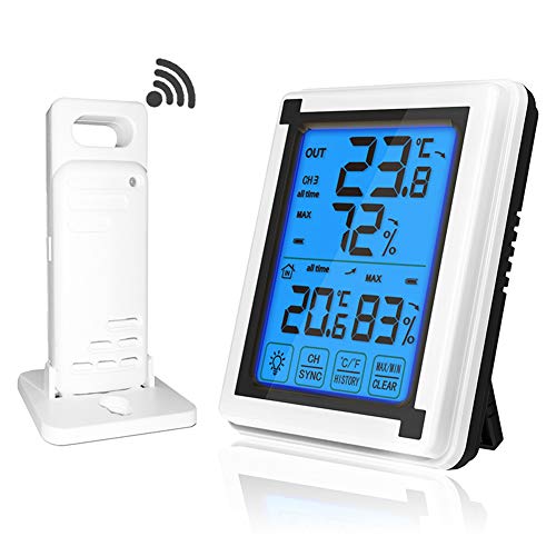 Weather Clock with Touch Screen Large Screen Waterproof Electronic Digital Wireless Indoor and Outdoor Thermometer Hygrometer for Jhome Garden