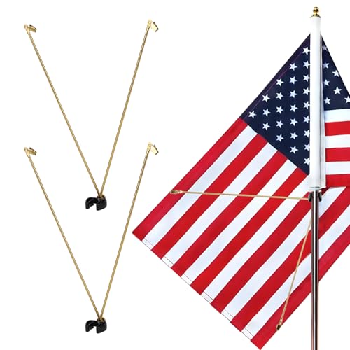 DIICCYO 2 Pcs Flag Spreader for Indoor Flag Pole Display Metal Gold Flag Straightener Extender Juneteenth Banner Holder for Flags Display Juneteenth Supplies 19.7 Inches in Total Length Gold