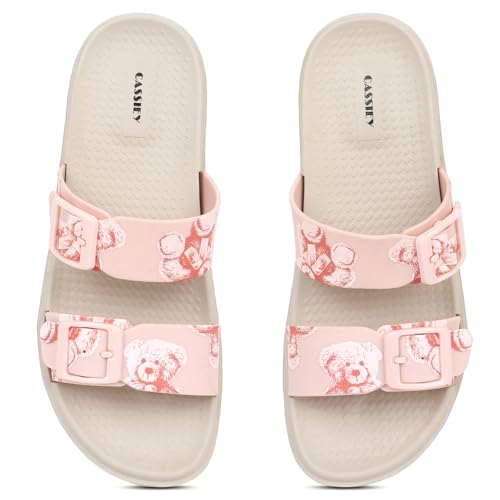 CASSIEY Women's Slip On Slide Slippers with Adjustable Strap #8883-14- Pink