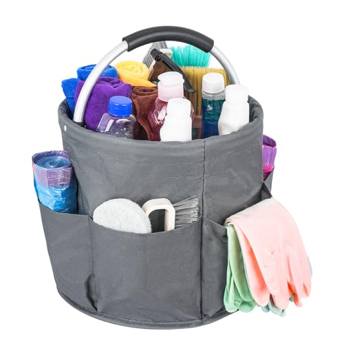 IVODEELA Putzmittel Organizer,Reinigungstasche,Faltbarer Putztasche,Reinigungstasche Putzmittel Organizer Tragbar mit Griff und sechs Tasche für Innenbereich,Garten,Badezimmer,Grau(nur Tasche)