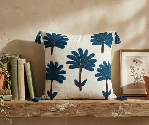 Image of Furnistitchs Handmade Cotton Bohemian Home Decor Cushion Cover 24x24 inches / 60x60 cms - Boho Chic Couch Sofa Throw Living Room Bedroom Cushions (2, Navy Palm)