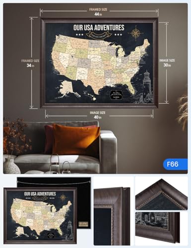 Image of IPIC - Personalized USA Map Canvas Wall Art, Oversized Pinnable Board America to Mark Travels, Custom Artwork with Names, USA Travel Map for Home, Office, Study or RV, Ready to Hang