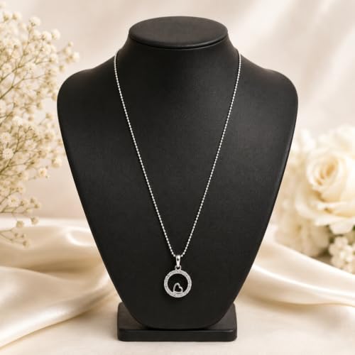 Image of Silver Circle Heart Pendant Necklace with Crystal Stones. Rakshabandhan Gift for Bhabhi | Sister