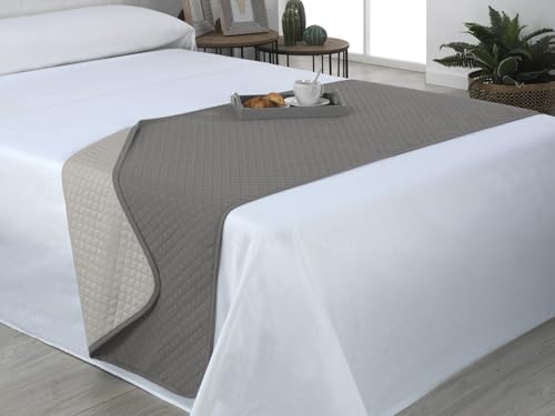 Estoralis AVA | Camino Cama Reversible | Primavera-Verano-otoño-Invierno 100% Microfibra Extra Suave. | Beige/Taupe | Cama 120/135 cm. (60 x 210 cm.) | Cubre pies de Cama Multiusos.