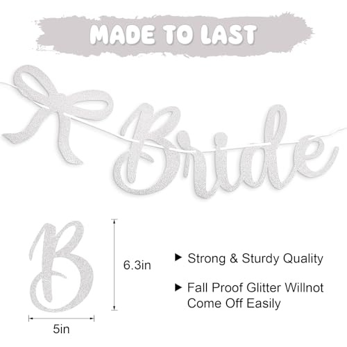 Image of Bride to Be Banner, White Bride to Be with Bow Glitter Bachelorette Banner