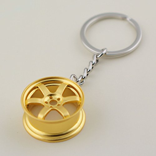 Image of maycom Creative Hot Auto Part Model TE37 Six Star Wheel Rim Tyre Keychain Keyring Key Chain Ring Keyfob Car Accessories (Gold)