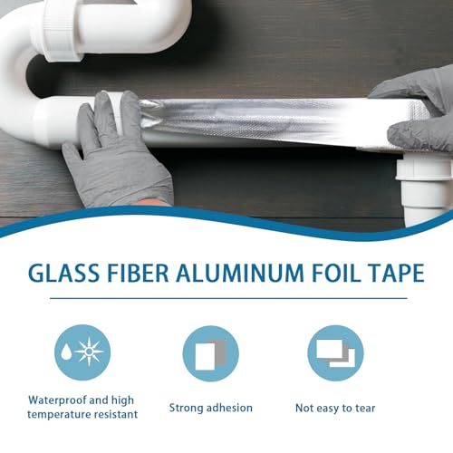Image of Aluminum Foil Tape for Ductwork, 2 inch x 65 Ft Metal Duct Tape Heavy Duty Waterproof, High Temperature Silver Tape with Adhesive Backing for HVAC Dryer Vents Pipe Sealing Repair