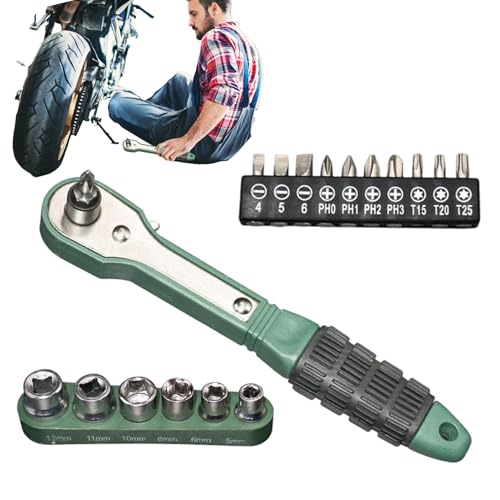 Nlrlo Juego de trinquete pequeño – Juego de 17 piezas de destornillador de trinquete | Agarre ergonómico antideslizante llave portátil bidireccional para electrodomésticos, HVAC, mantenimiento de