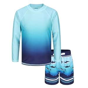 Boys Rash Guard Swimsuits Set for Boys 2 Piece Long Sleeve Swim Shirts Quick Dry Bathing Suits with Trunks