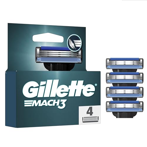 Price comparison product image Gillette Mach3 Razor Blades Men,  Pack of 4 Razor Blade Refills,  Upgraded Lubrastrip for an Enhanced Glide