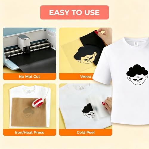 Image of HTVRONT Smart Iron On Vinyl, Black HTV - 13 inch x 3FT Heat Transfer Vinyl - HTV Vinyl Compatible with Cricut Maker & Explore - Matless Cutting for Long Cuts, Easy to Cut & Weed for Heat Transfer Design