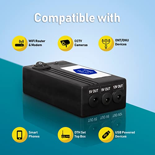 Image of Mini UPS for WiFi Camera & Router | Dual Voltage 12V Upto 2A and 5V Upto 1A / USB Output with 12V Adaptor | Uninterrupted Power Backup | Supports All Brand Router /USB Powered Devices