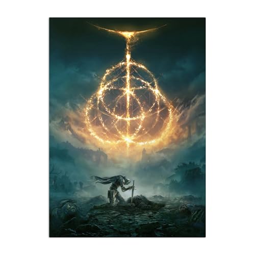 Displate Metal Poster Elden Ring - Lands Between - Soldier with Sword - Tarnished – Collectible Gift – Premium Decorations Video Game Wall Art Decor Gifts Movie Posters - 12.6x17.7 in