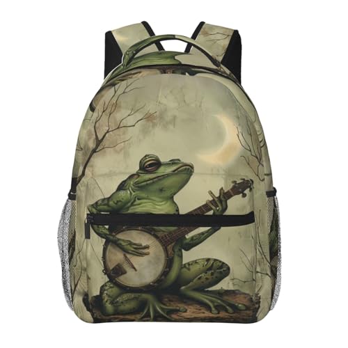 dhakalrlde Mochila de sapo para brincar de banjo para viagens, trabalho, escola, esportes, presentes, durável, poliéster, leve, acampamento, caminhadas, animais da floresta, para mulheres e
