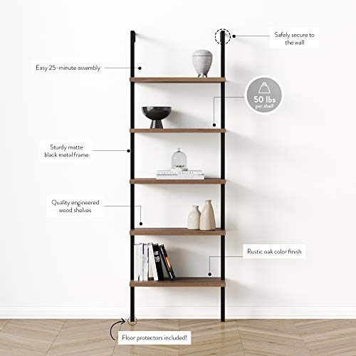 Nathan James Theo 5Shelf Oak Wood Modern Bookcase, Open Wall Mount