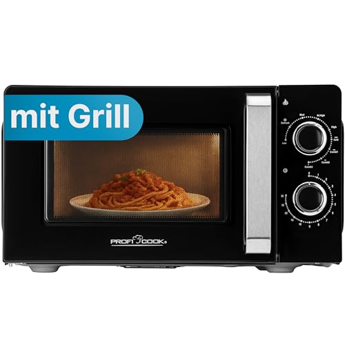 ProfiCook® Mikrowelle mit Grill | 900 Watt | 6 Stufen | 17 Liter Garraum | 360° Drehteller | Timer mit Endsignal | inkl. Grillrost | Microwelle | Microwellengerät | PC-MWG 1208 schwarz