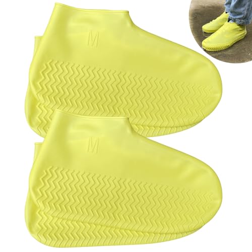 LSDWL Waterproof Shoe Covers 2 Pairs, Non-Slip Reusable for Rain -Yellow,M