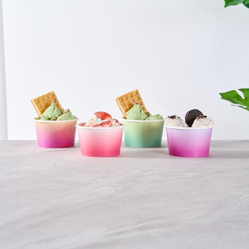 Image of Restaurantware Paper Cups 200 Count 8 Ounce Square Disposable Ice Cream Containers, Leak-Resistant Paper Dessert To Go Cups, Hot And Cold Food, Durable Assorted Ombre Design