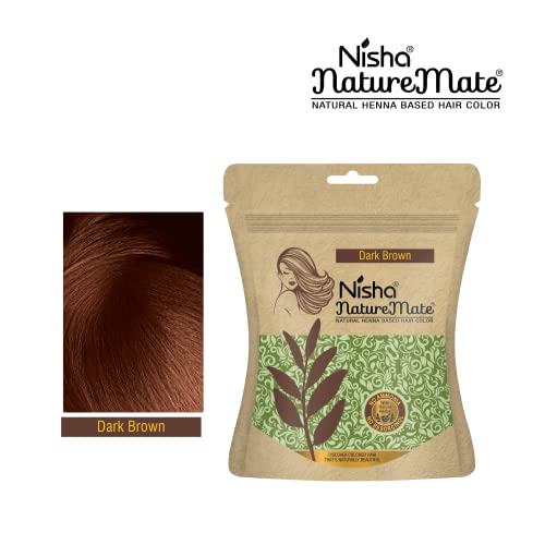 Image of Nisha Nature Mate Henna Powder for Hair Colour, Dark Brown, Permanent Hair Color, Ammonia Free, 100% Grey Coverage, Herbal Hair Dye with Amla, Shikakai, Hibiscus & Aloe Vera (45g Pack of 3)