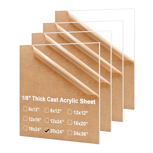 Image of KINLINK 20x24 Plexiglass Sheets 1 /8 inch Thick, 3mm Clear Cast Acrylic Sheet, Plastic Board for DIY Project, Craft, Window Glass, Table Top, Picture Frame, Acrylic Sign and Wedding Invitation 4 Pack