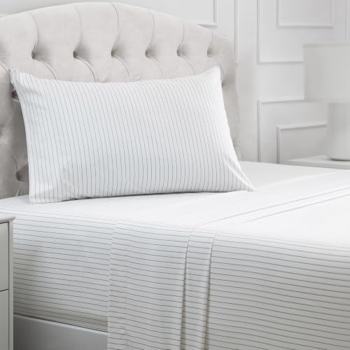 Image of Mellanni Twin Sheets Set - 3 PC Iconic Collection Bedding | Hotel Luxury, Extra Soft, Cooling Bed Sheets - Wrinkle, Fade, Stain Resistant (Twin, Pinstripe Gray)