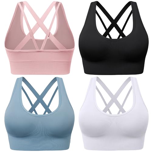 Image of Evercute Cross Back Sport Bras Padded Strappy Criss Cross Cropped Bras for Yoga Workout Fitness Low Impact