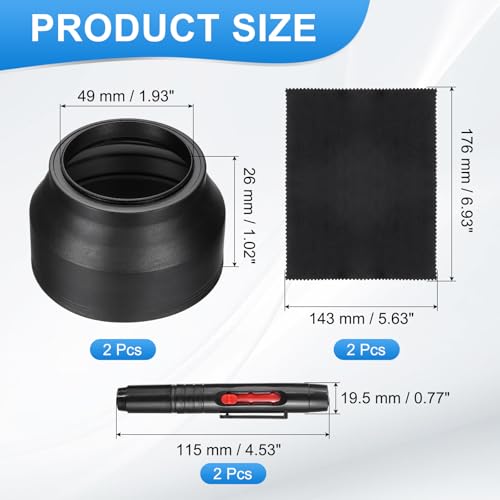 PATIKIL 2 Unidades de Sombrilla para Lente de Cámara de Goma de 49 mm, Plegable en 3 Pasos, Negro, Protector Universal contra el Resplandor con Paño de Limpieza de Fibra y Bolígrafo Limpiador miniatura 2