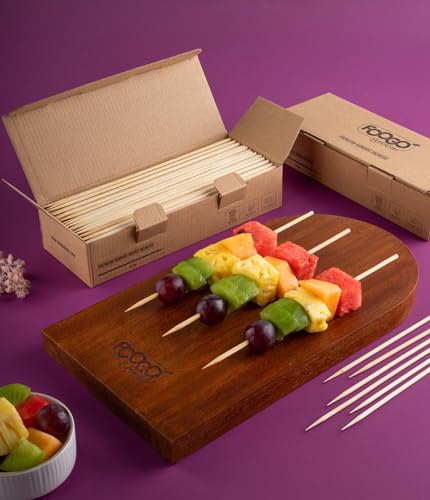 FOOGO Green 250pcs Medium 20cm, Bamboo Skewers, FSC® Certified, Sturdy Eco-Friendly Wooden, Barbecue, BBQ & Kebabs Skewers - Image 2