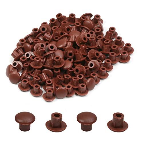 Image of MroMax 200Pcs Screw Cap Cover 3 /16inch Bottom Dia Fit for 4.5-5mm Diameter Hole Plastic Tube Cover Shelf Peg Hole Plugs for Cupboard Bookshelf Shelf Closet Cabinet Bracket Furniture Red Brown Tone