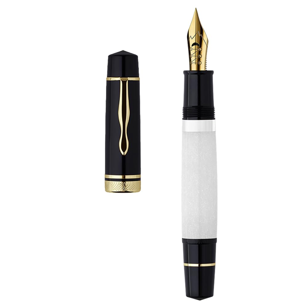 erofa Majohn P139 Piston Fountain Pen Flex Nib with Box, White Acrylic Flexible Writing Pen Set