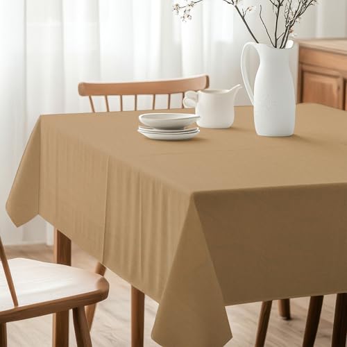Image of R home 100% Cotton Solid Table Cover | 200 GSM Thick Fabric, Anti-Skid | Machine Washable & Reusable | Ideal for Dining Table & Centre Table, Easy Maintenance (Latte, 56 x 56 Inch)