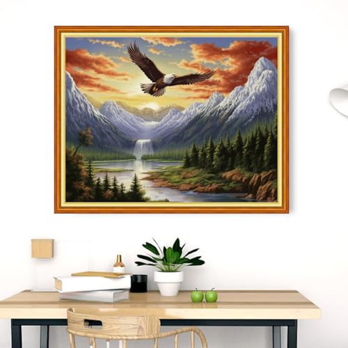Image of Dimensean Stamped Cross Stitch Kits Full Range of Embroidery Patterns Starter Kits for Beginners Adult DIY Cross Stitches Needlepoint Kits 11CT-Eagles Soaring 16x20 inch