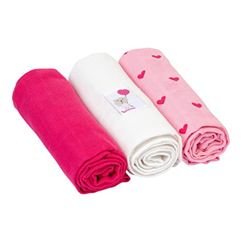Bornino Mulltücher (3er-Pack) Herz Basics Baby Mullwindeln 80x80 cm -...