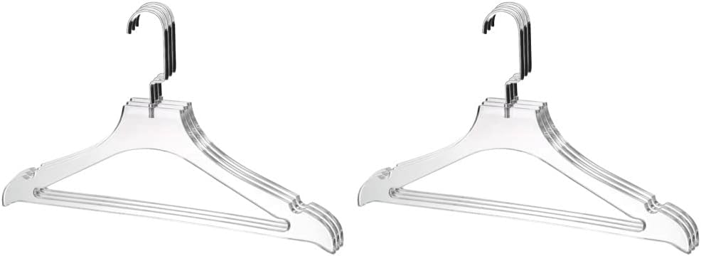 YBM Home Quality Acrylic Clear Coat Hangers Made of Clear Acrylic for a Luxurious Look and Feel for Wardrobe Closet, Clothes Hangers Organizes Closet, with Bar, Silver w/Flat Hook, 4120-6