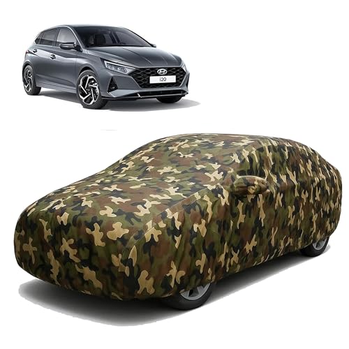 Image of Sulfar 100% Waterproof Car Body Cover Compatible with Mirror for Hyundai i20 with Long Lasting Durable Material (Triple Stitched, Full Bottom Elastic, Camouflage Army)