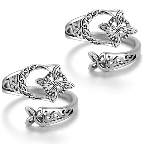 Celtic Knot Ring for Women â€“ Open Adjustable Design, Timeless Symbolism Zinc Alloy Witches Protection Knot Ring Jewelry Gifts (2pcs)